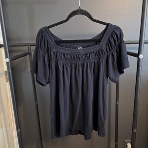 Anthropologie Navy Smocked Blouse